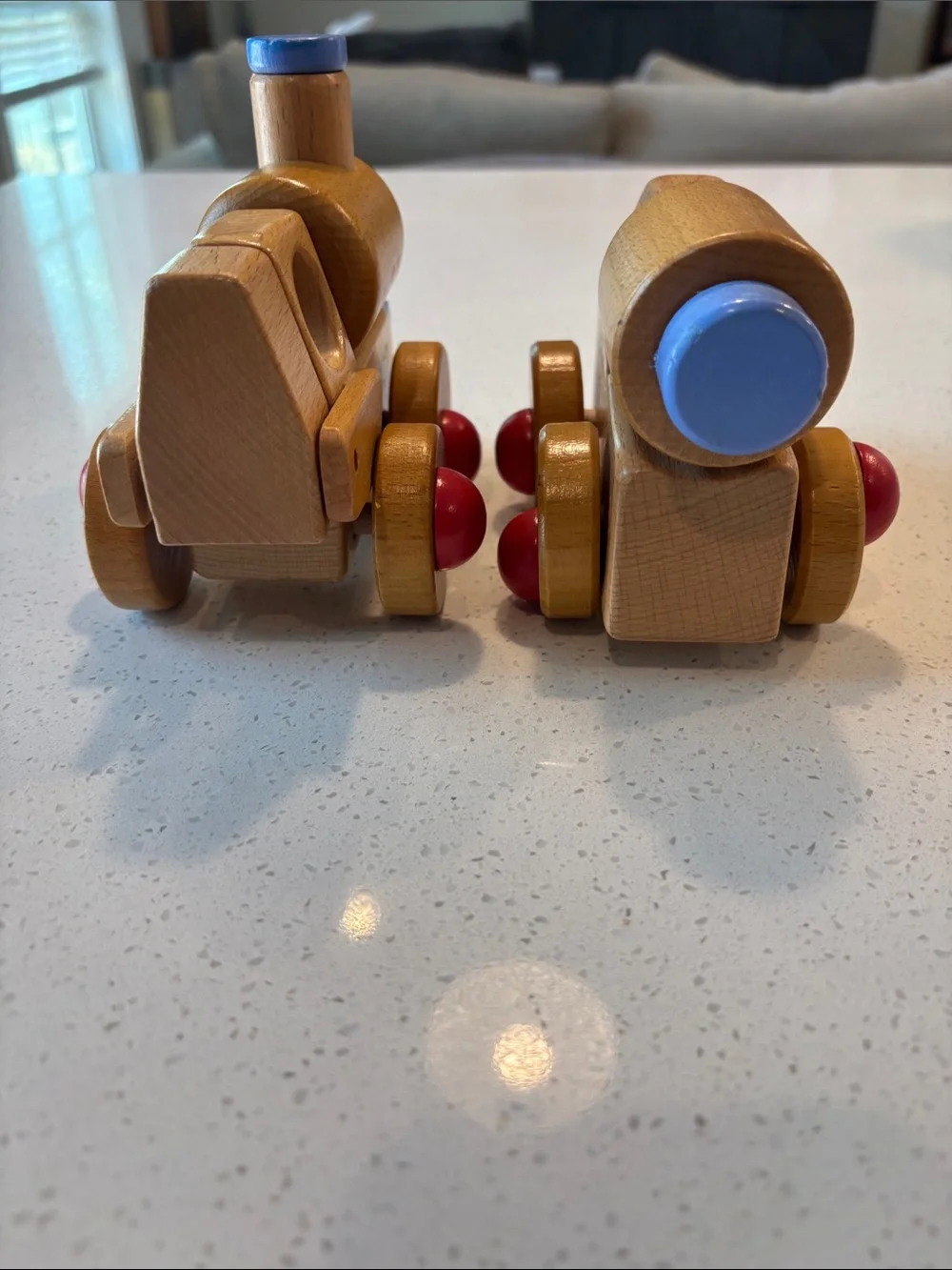 Vintage Wobblio Wooden Toy Lot - Train Engine & Car Truck Vehicle Set -